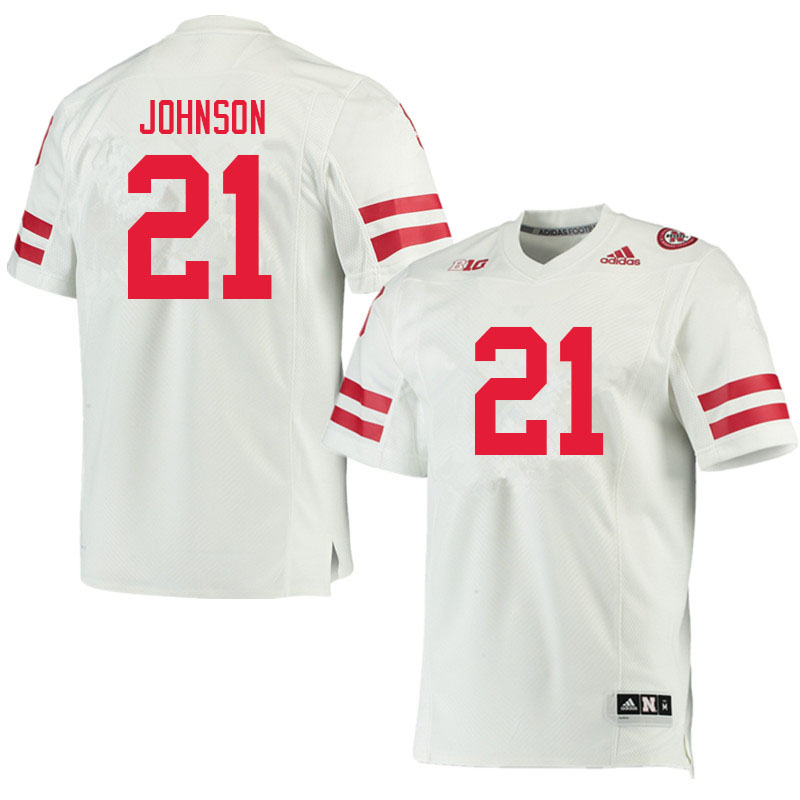 Men #21 Emmett Johnson Nebraska Cornhuskers College Football Jerseys Sale-White - Click Image to Close
